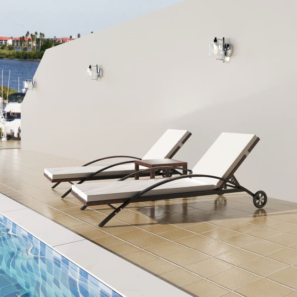 vidaXL Sun Loungers with Table Poly Rattan Brown 42490