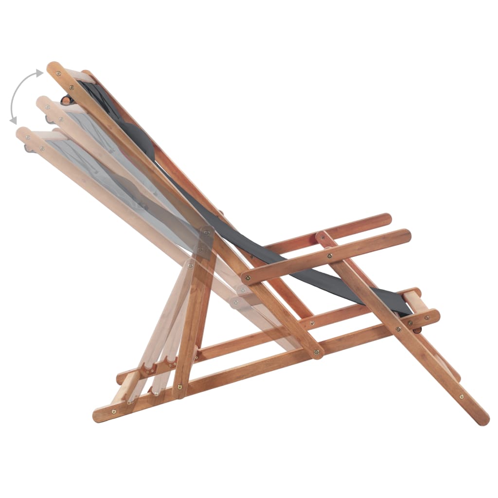 vidaXL Folding Beach Chair Fabric and Wooden Frame Gray 43997