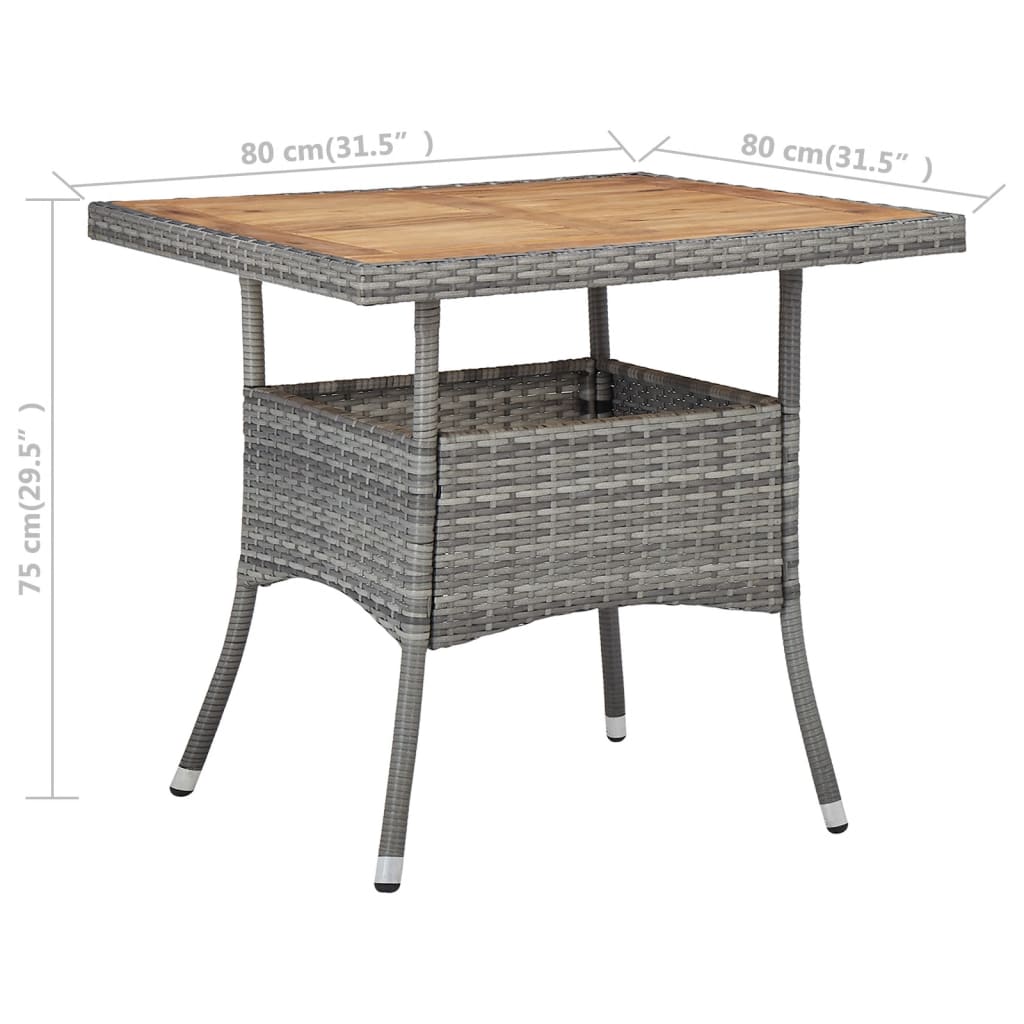 vidaXL Patio Dining Table Gray Poly Rattan and Solid Acacia Wood 46172