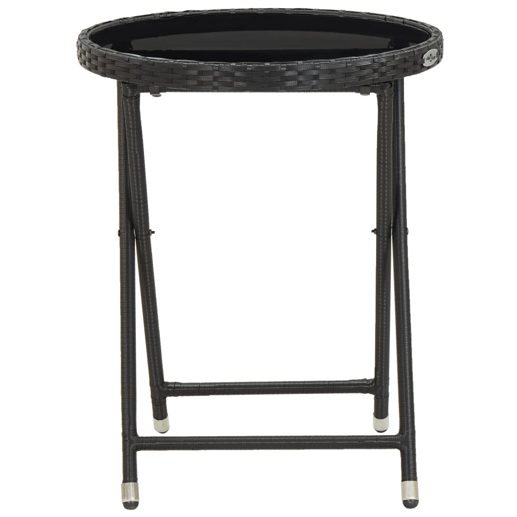 vidaXL Tea Table Black 23.6" Poly Rattan and Tempered Glass 46203
