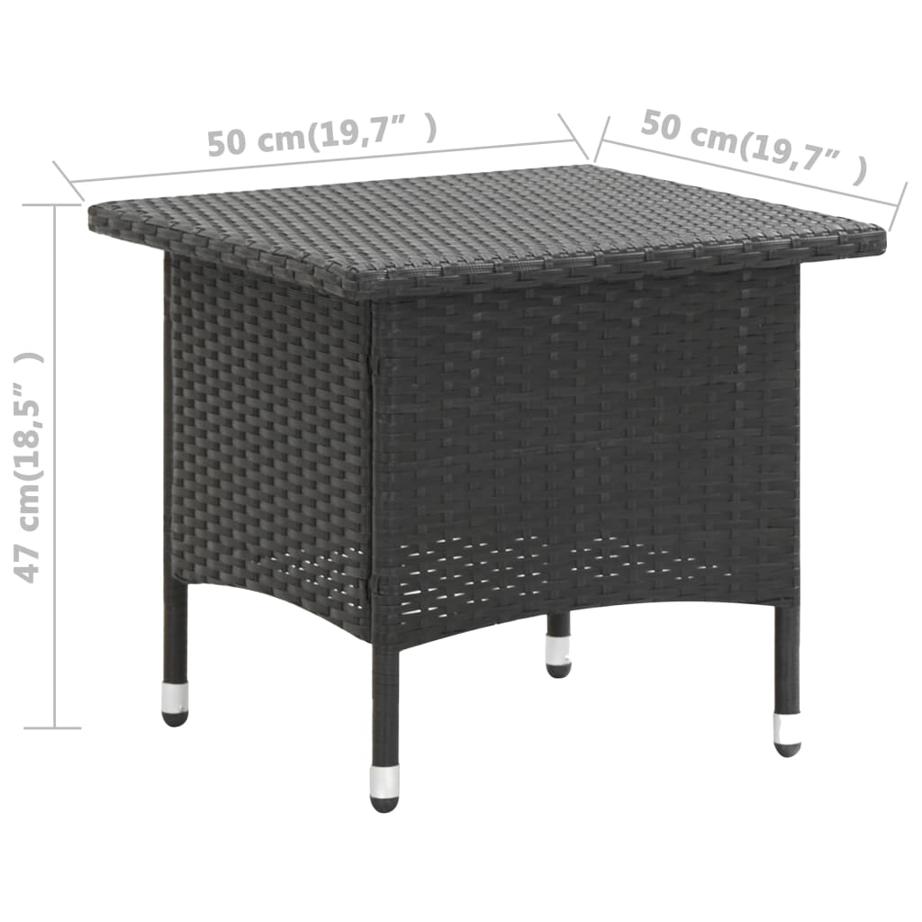 vidaXL Tea Table Black 19.7"x19.7"x18.5" Poly Rattan 46250