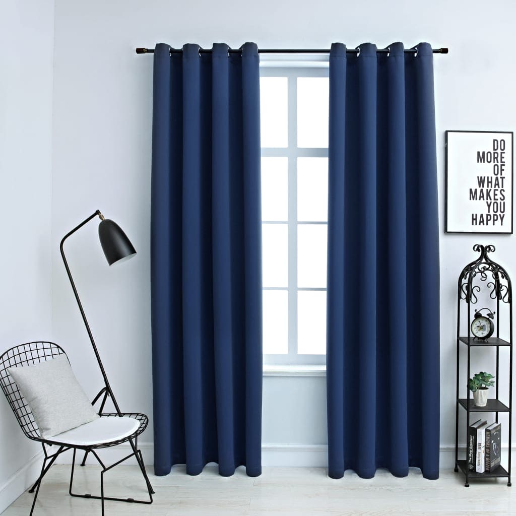 vidaXL Blackout Curtains with Rings 2 pcs Navy Blue 54"x63" Fabric 134861