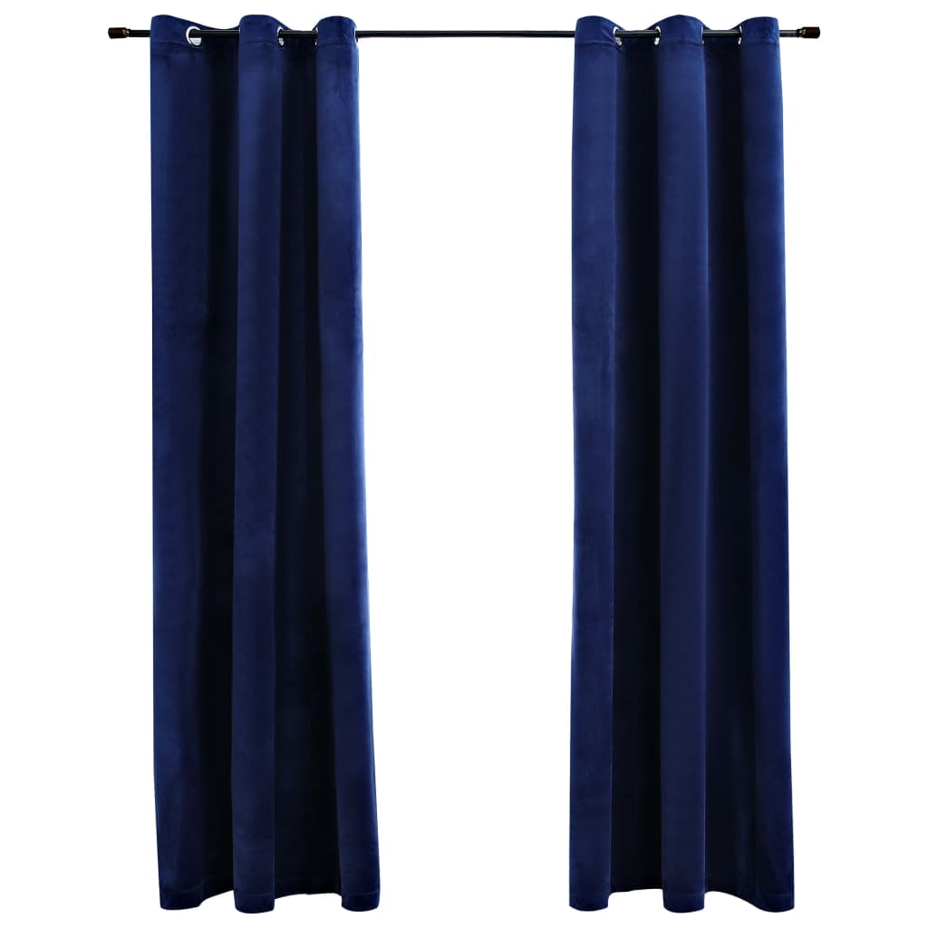 vidaXL Blackout Curtains with Rings 2 pcs Navy Blue 37"x95" Velvet 134830