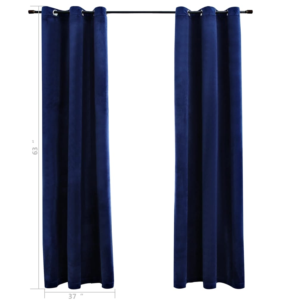 vidaXL Blackout Curtains with Rings 2 pcs Navy Blue 37"x63" Velvet 134828