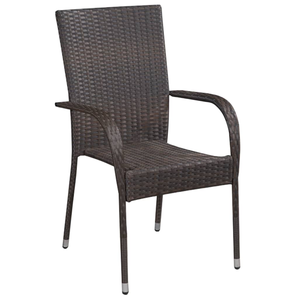 vidaXL Stackable Patio Chairs 4 pcs Poly Rattan Brown 310083