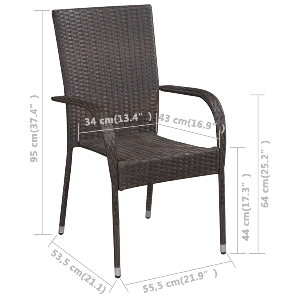 vidaXL Stackable Patio Chairs 4 pcs Poly Rattan Brown 310083