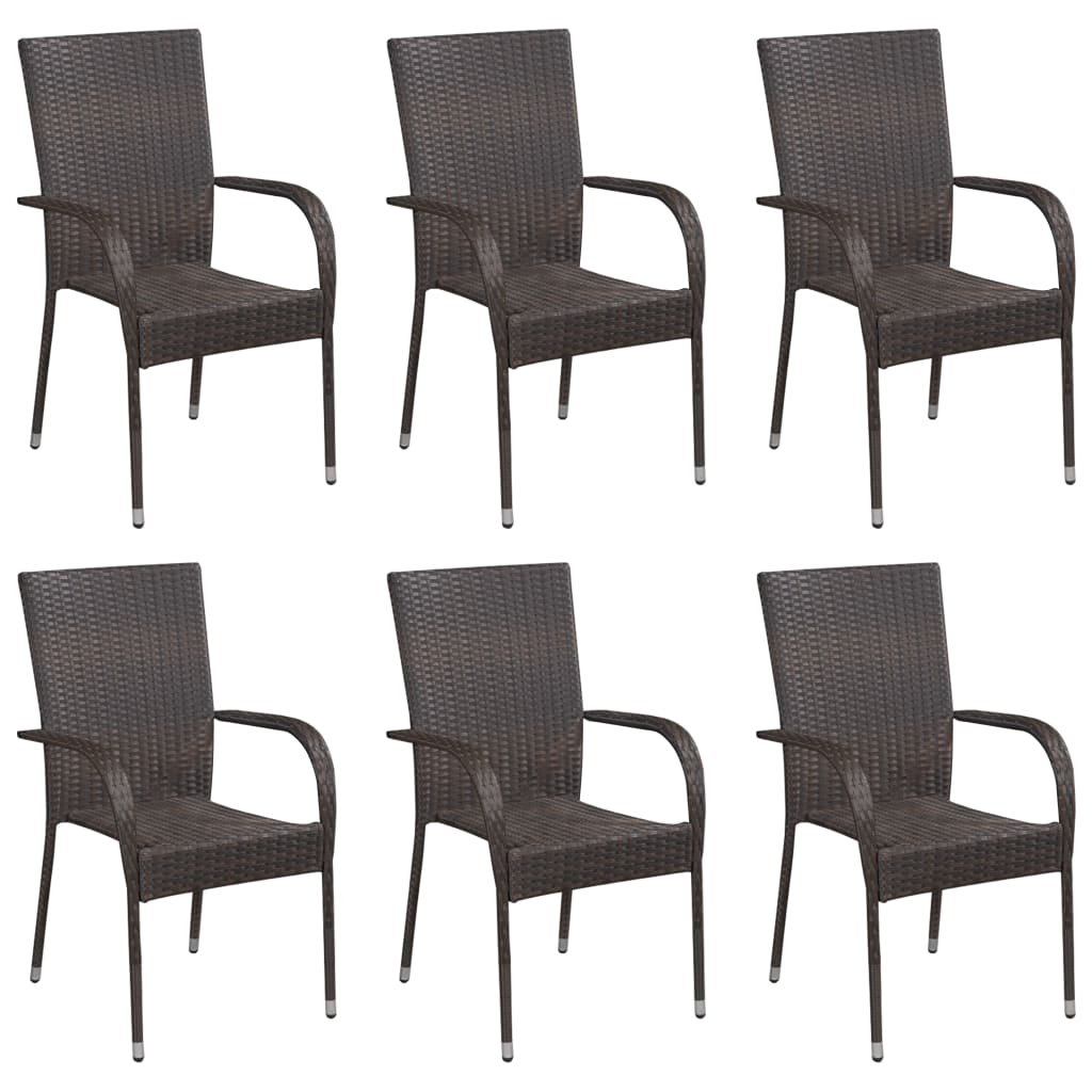 vidaXL Stackable Patio Chairs 6 pcs Poly Rattan Brown 310086