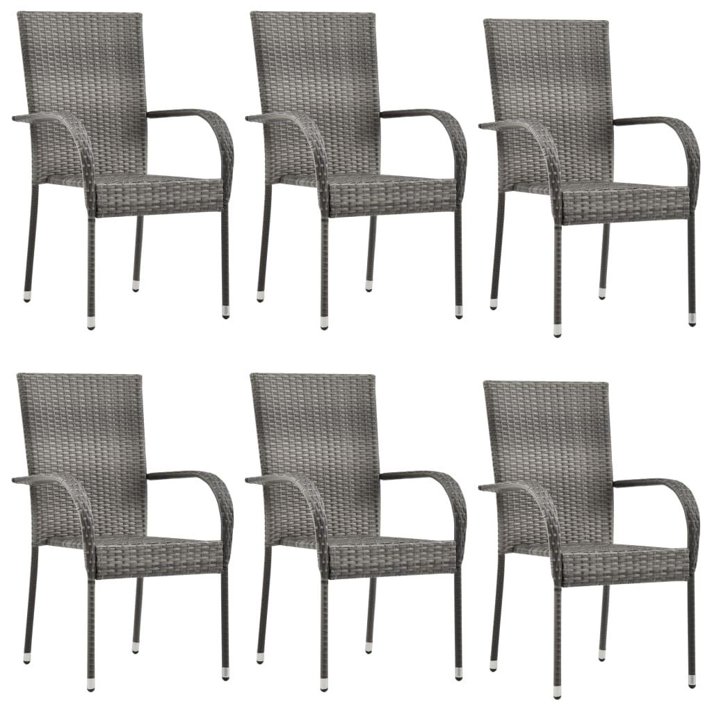 vidaXL Stackable Patio Chairs 6 pcs Gray Poly Rattan 310088