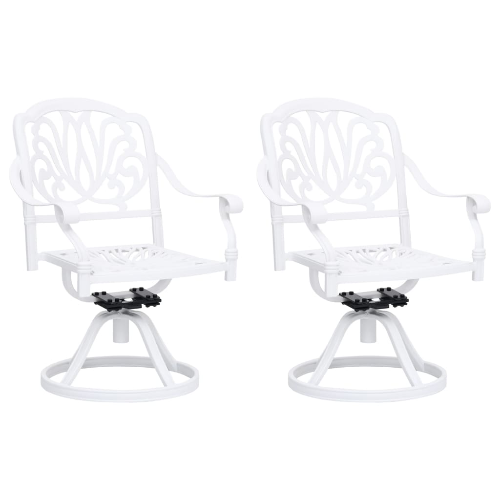 vidaXL Swivel Patio Chairs 2 pcs Cast Aluminum White 315578