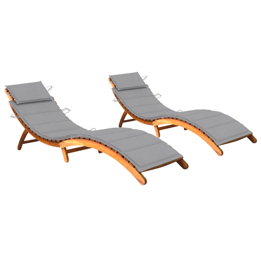 vidaXL Sun Loungers 2 pcs with Cushions Solid Acacia Wood 3077362