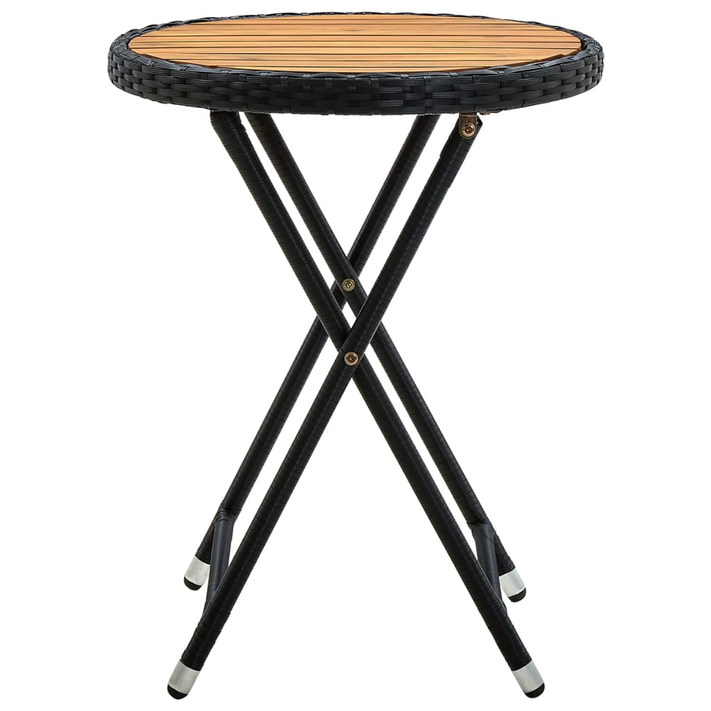 vidaXL Tea Table Black 23.6" Poly Rattan and Solid Acacia Wood 316509