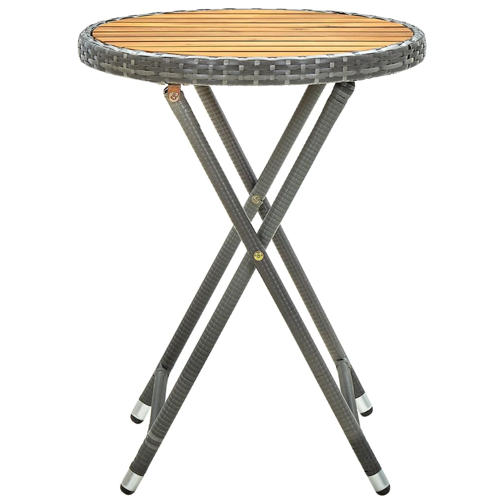 vidaXL Tea Table Gray 23.6" Poly Rattan and Solid Acacia Wood 316510