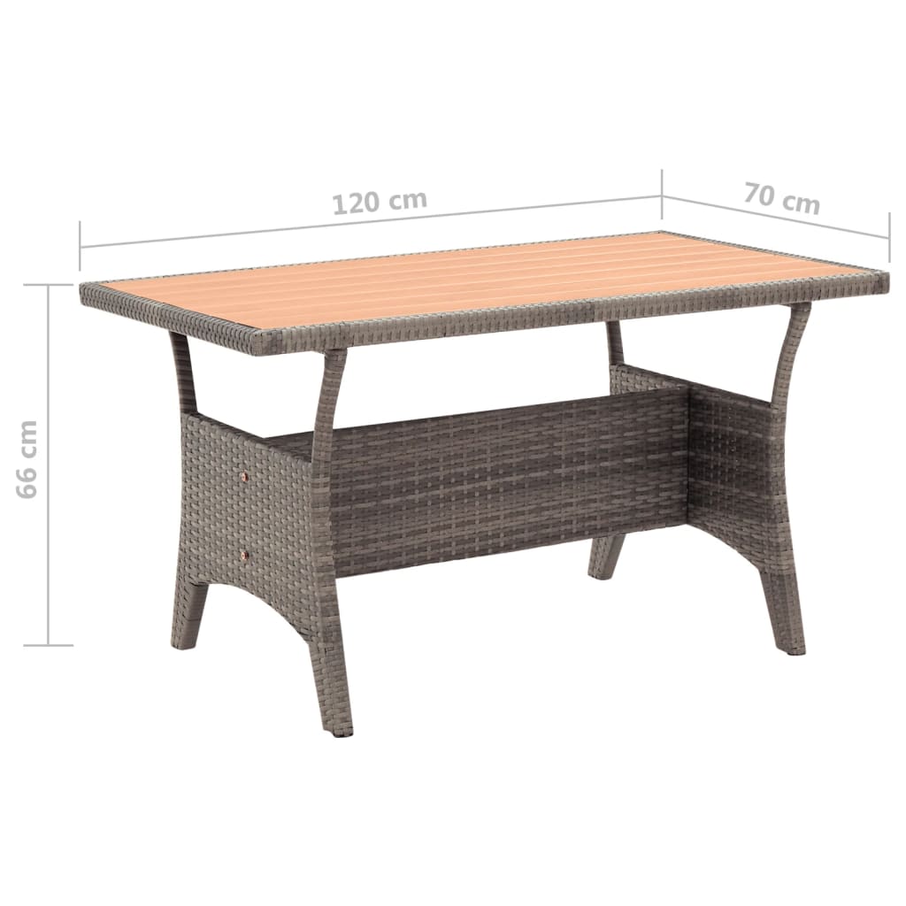 vidaXL Patio Table Gray 47.2"x27.6"x26" Poly Rattan 316584