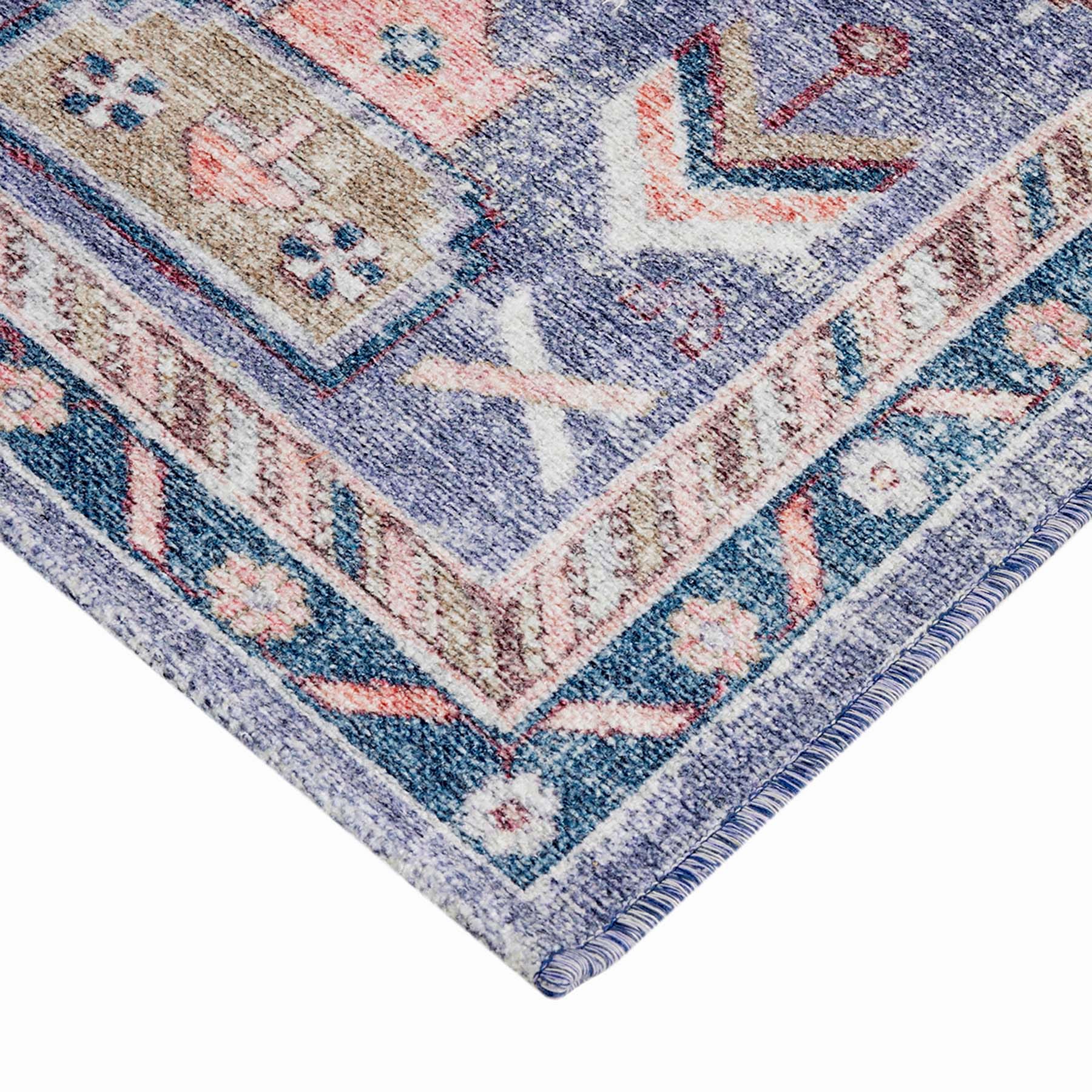 (B828) Blue Floral Medallion Washable Area Rug, 5x7 - nybusiness