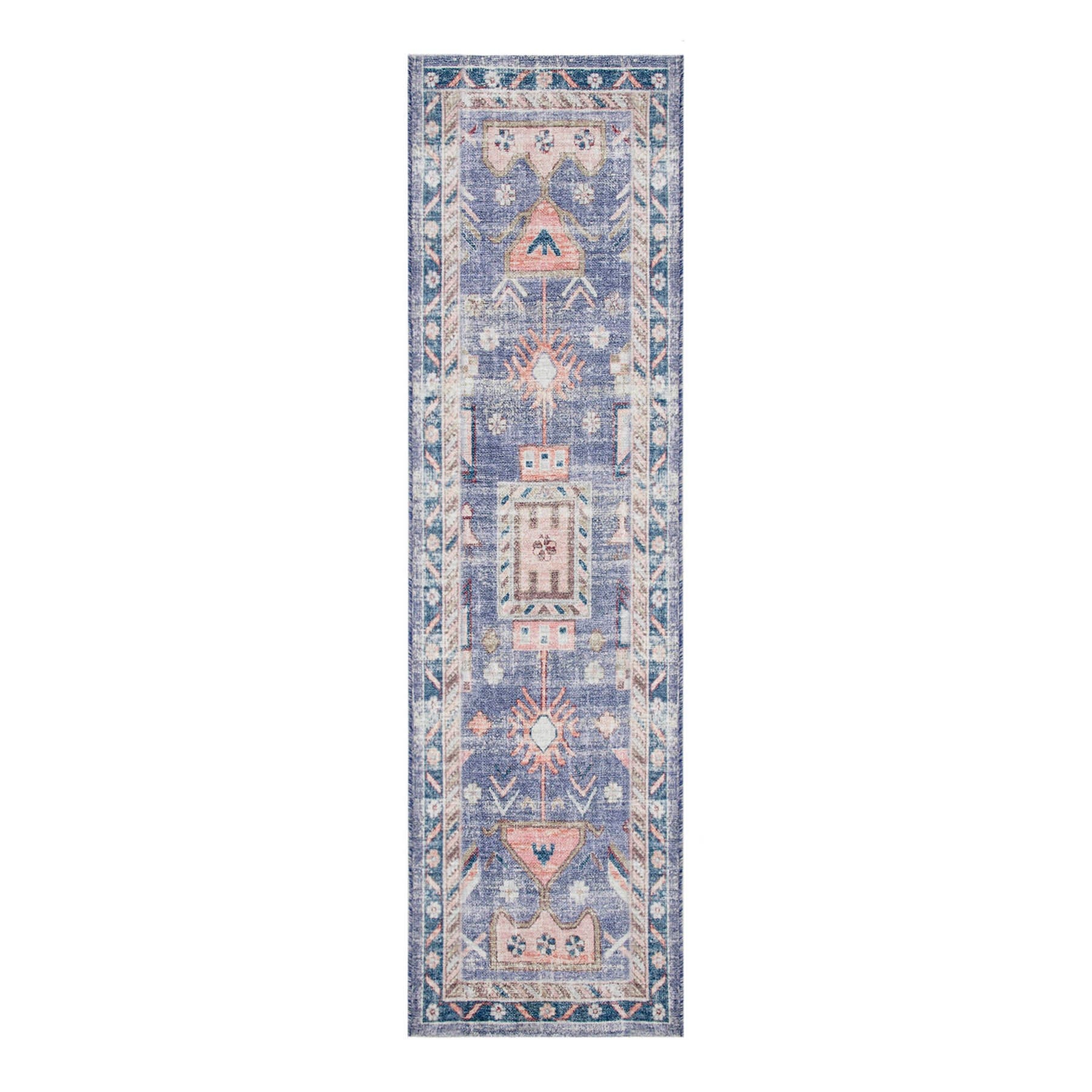 (B828) Blue Floral Medallion Washable Runner, 2x7 - nybusiness
