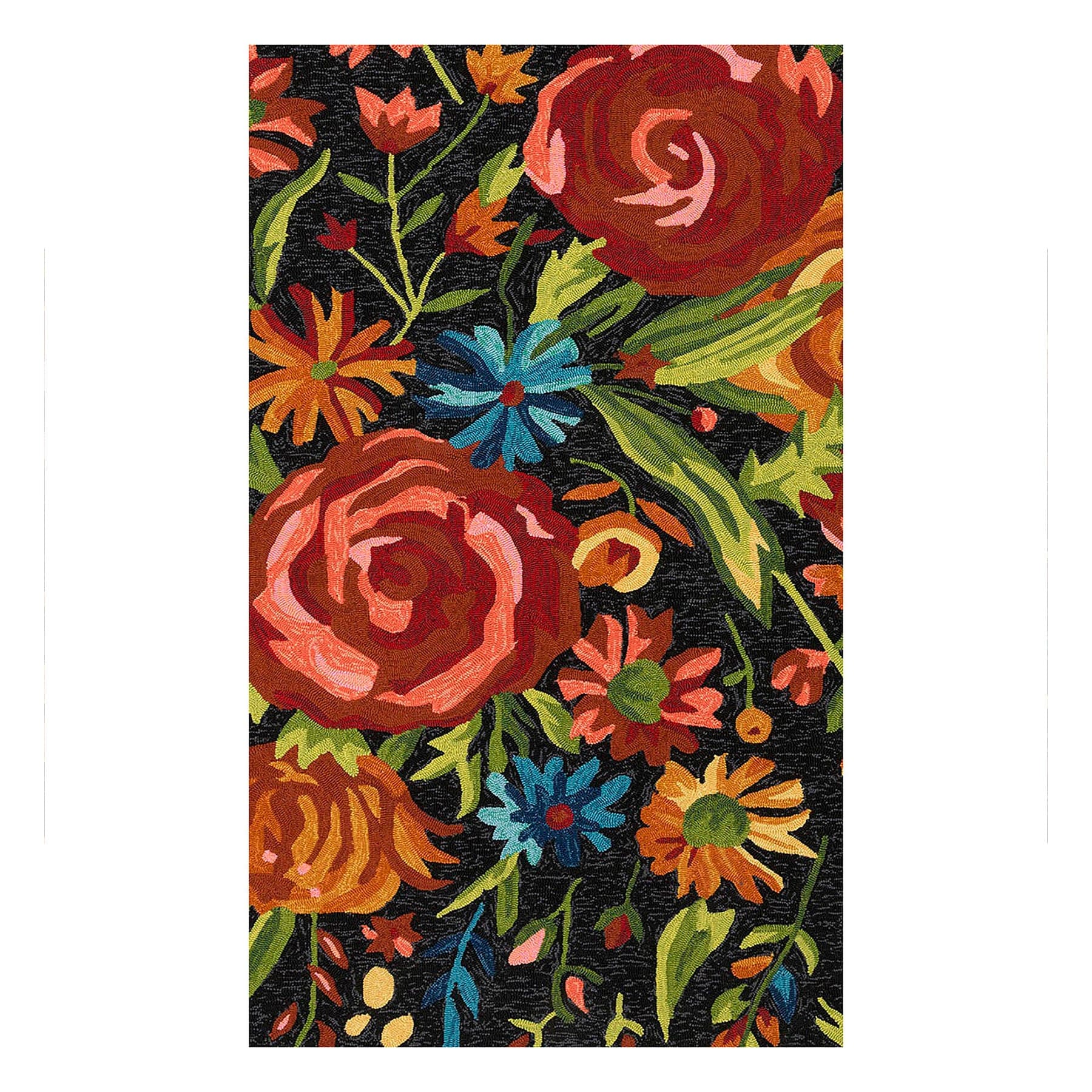 (E255) Santa Monica Black Floral Indoor & Outdoor Accent Rug, 3x5 - nybusiness