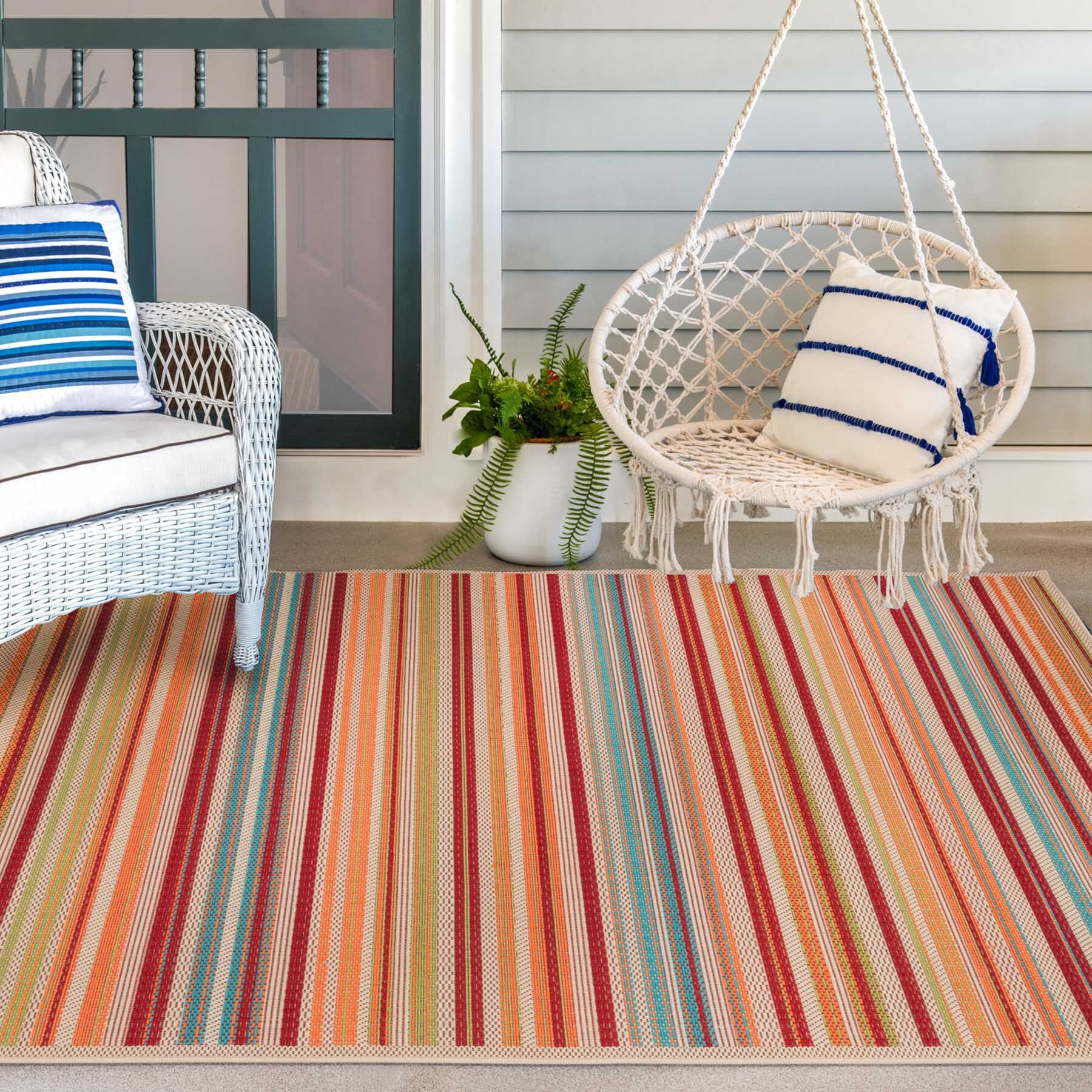 (E309) Scope Multicolor Striped Woven Indoor & Outdoor Area Rug, 5x7 - nybusiness